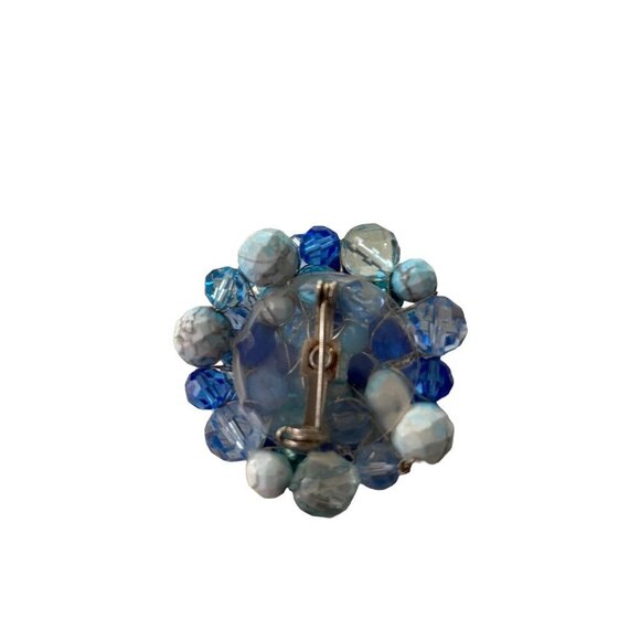 Mixed Blue Tones Beaded Cluster Brooch Statement 2.5" Diameter Pin - Picture 4 of 12